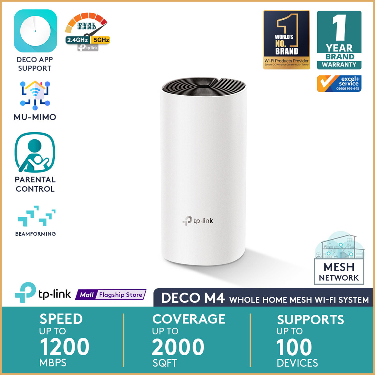 TP-Link Deco M4 AC1200 Dual-Band Mesh WiFi Router (1 Pack) – Whole Home Coverage