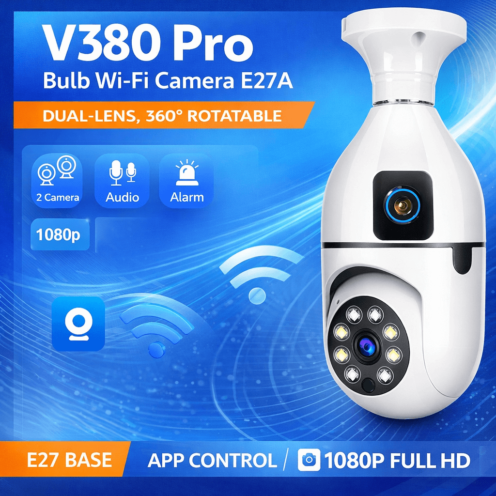 V380 Pro Bulb Wifi Camera E27A Dual Lans Rotatable 360