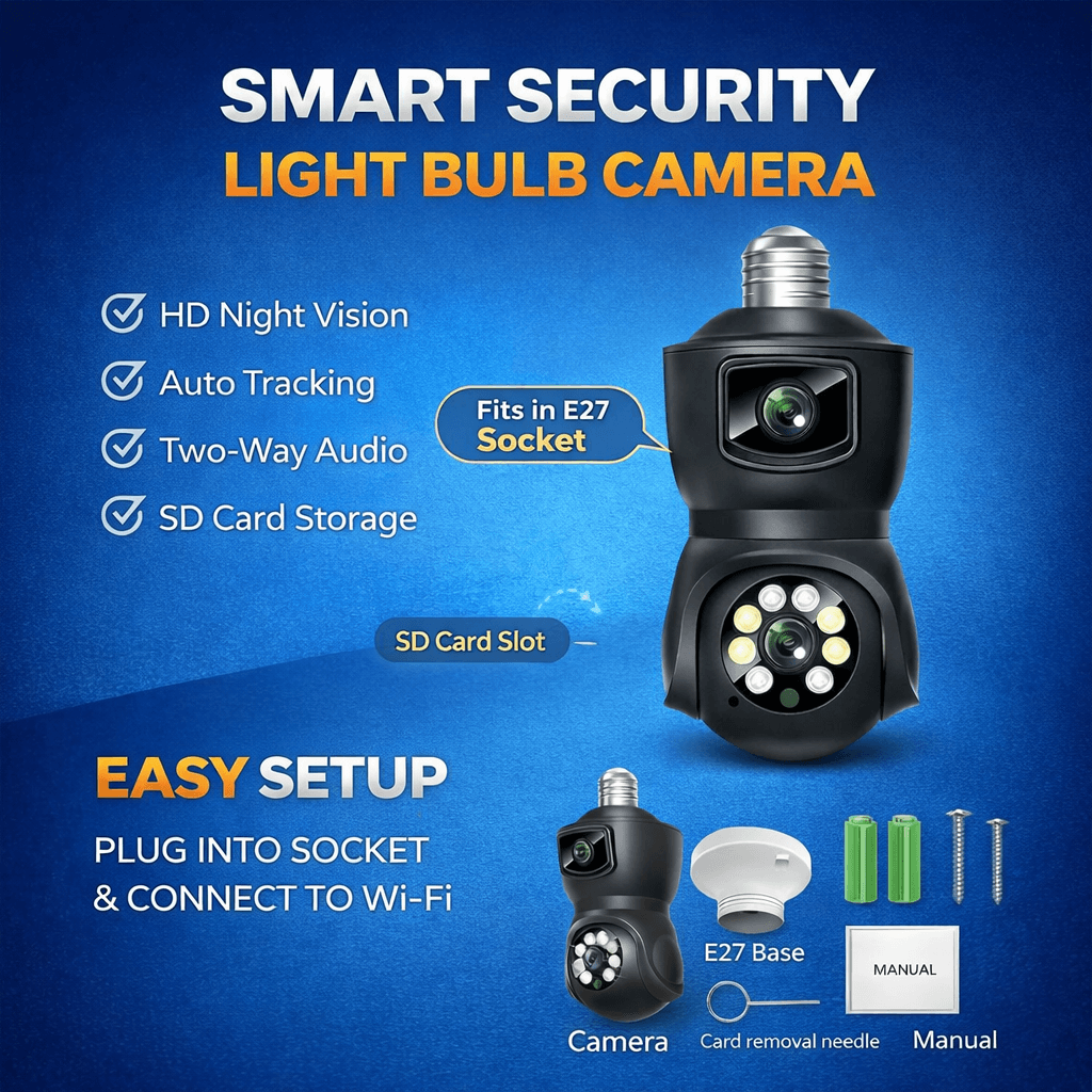 V380 Pro E9 Dual Lens Black Bulb Wifi Camera